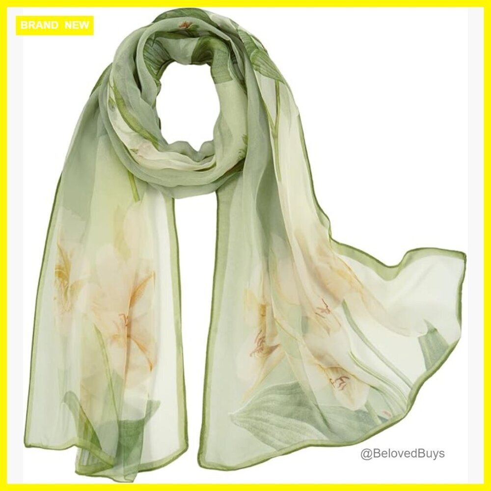 Large Chiffon Floral Scarf 63x19 Inches Lightweight Shawl Wrap